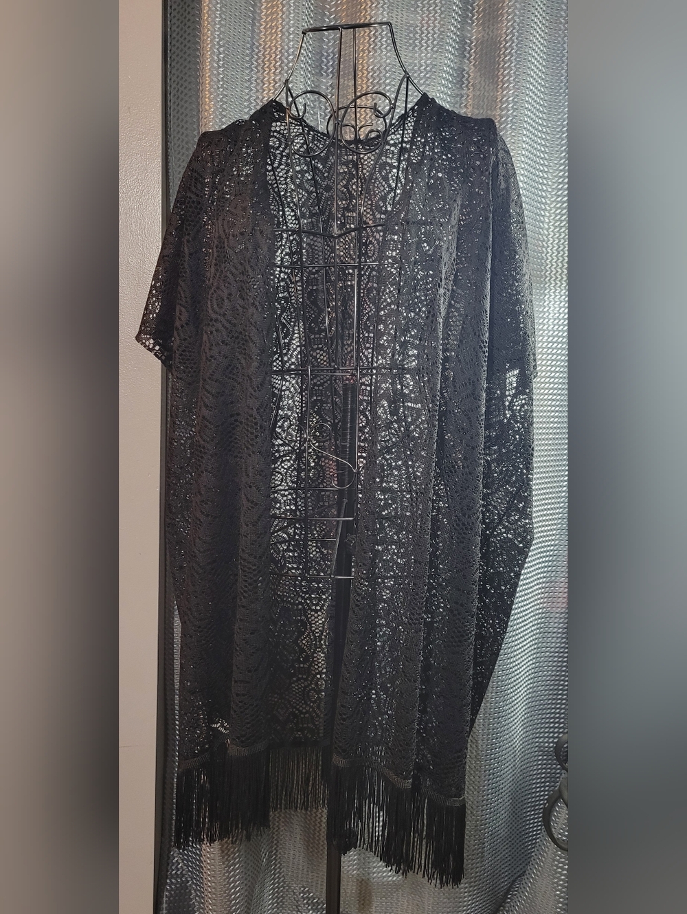 Black Lace Fringe Kimono Cover-Up